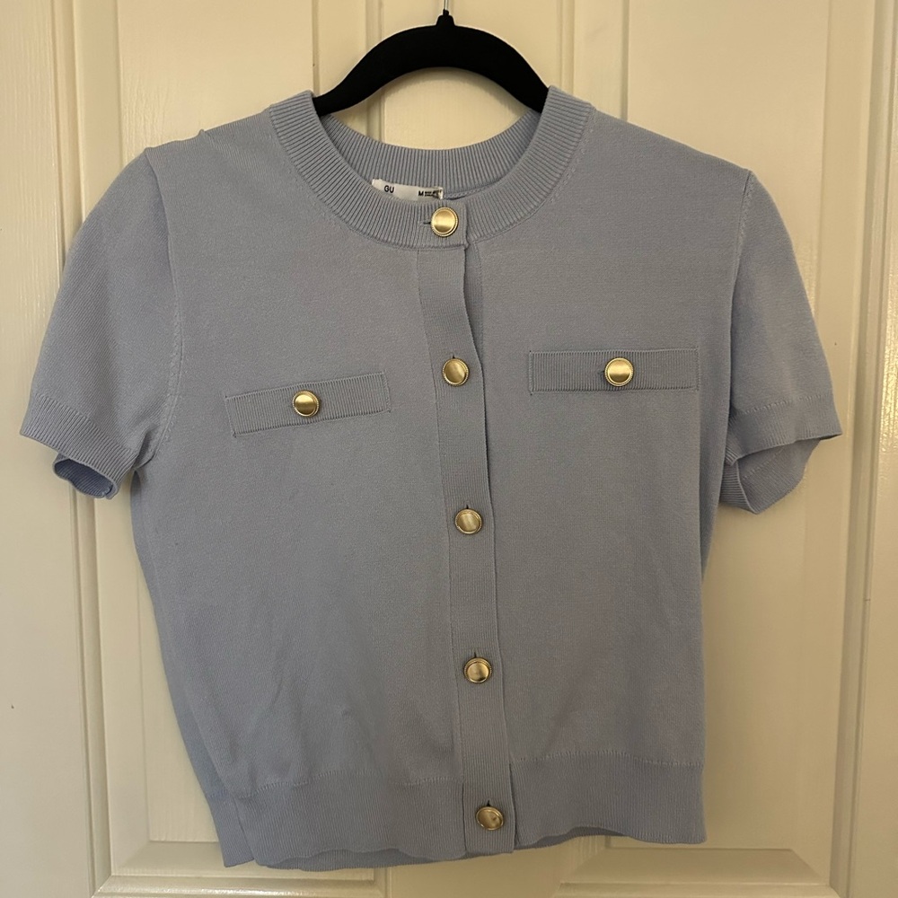 Women's Light Blue Short Sleeve Cardigan